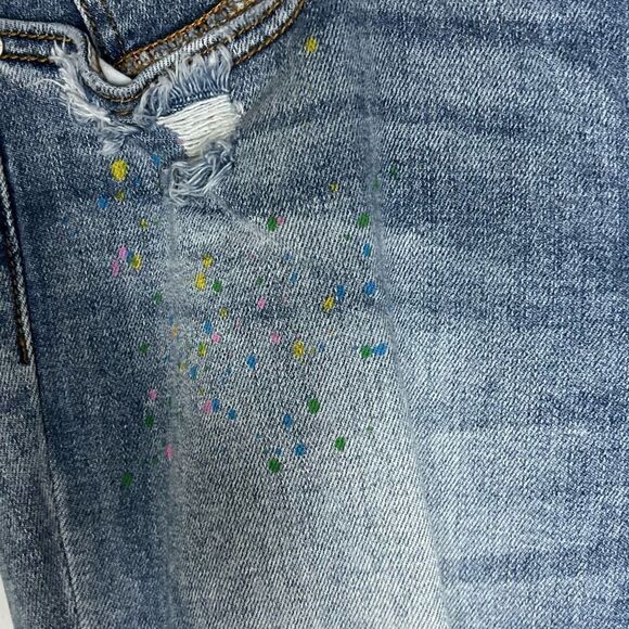 Judy Blue Boyfriend Fit Light Blue Wash Distressed Paint Speckle Jeans Sz 15/32 - Picture 8 of 12